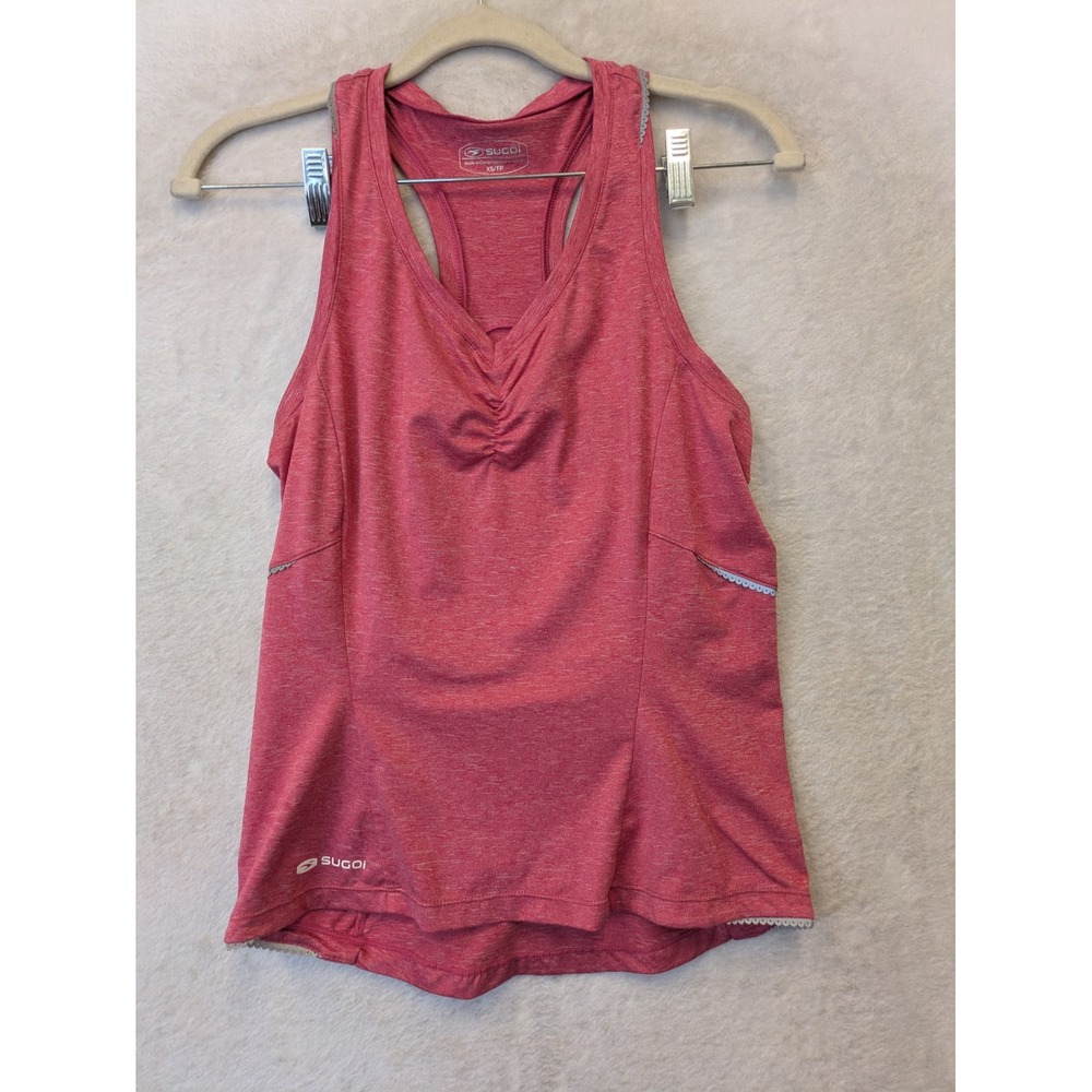 Sugoi Cycling Tank Top Women's XS Pink Heathered Racerback Back Pockets